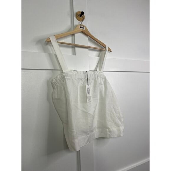 NWT Unsubscribed Sleeveless Smocked Ruffle Neck Linen Tank White Size: Medium - Picture 3 of 7